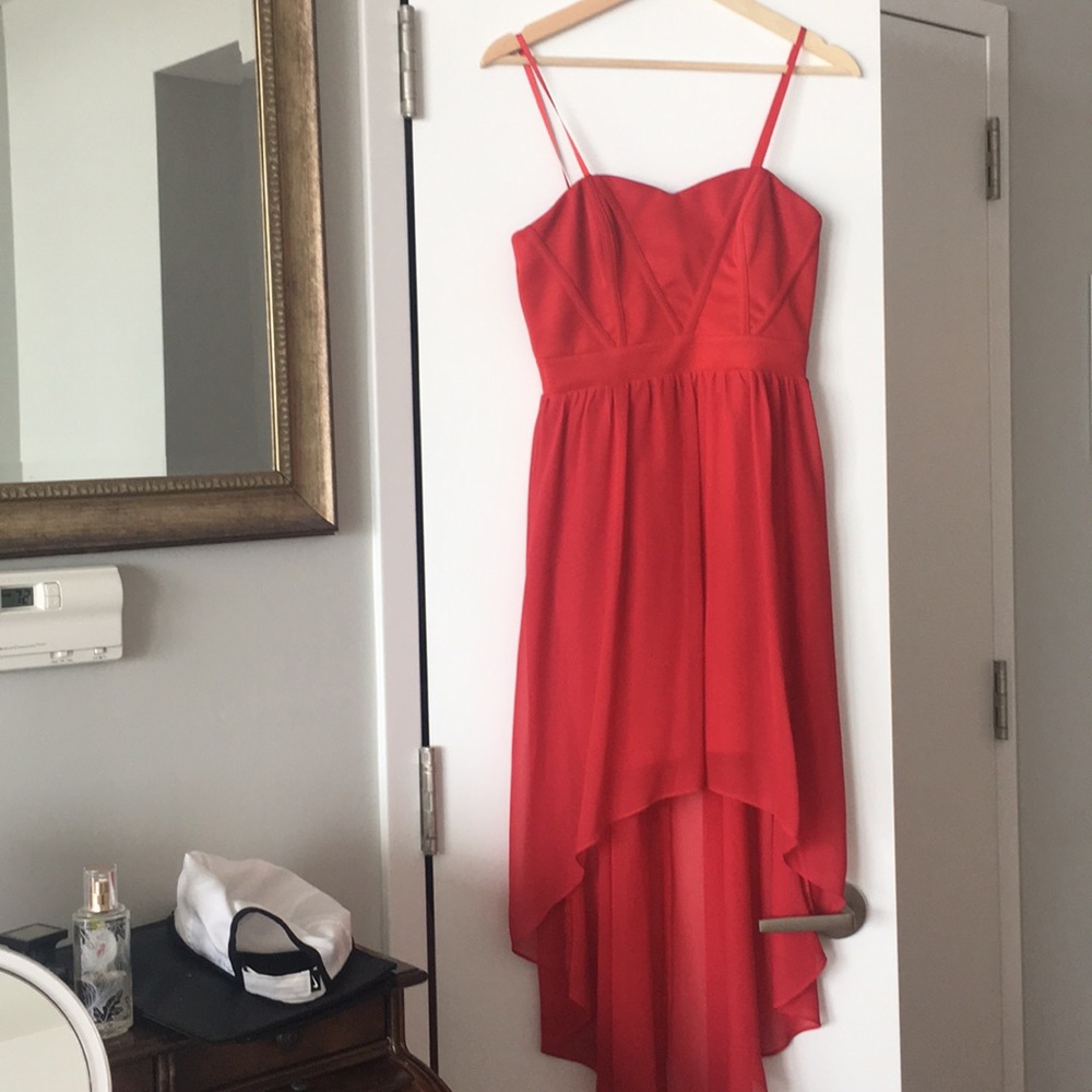 Strapless red hi low dress